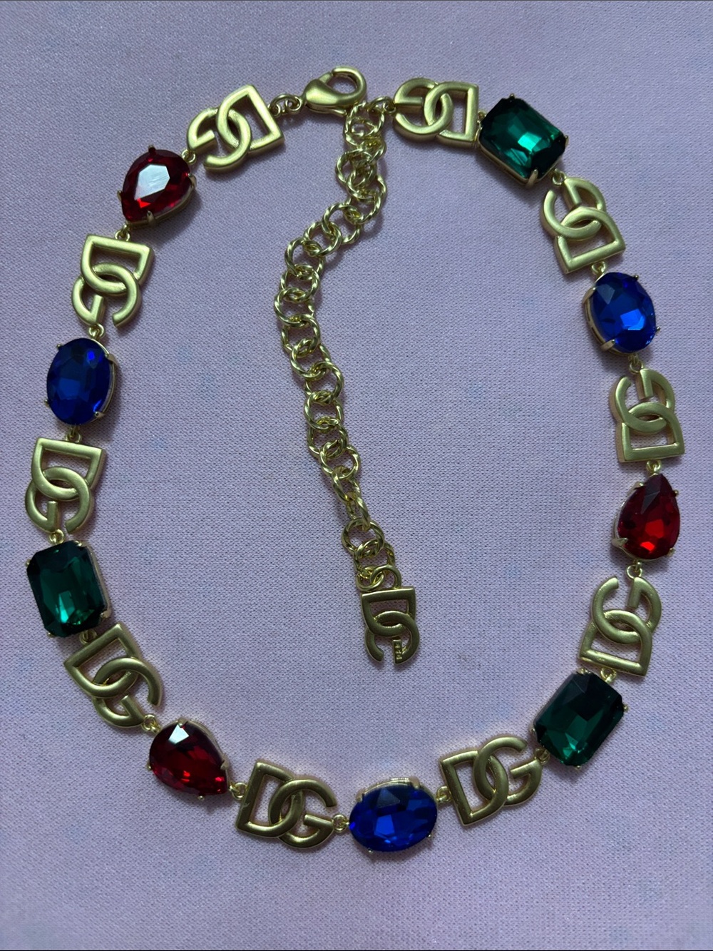 D&G Gold Tone Multicolor Diamond Link Choker Necklace
